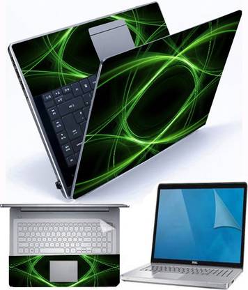 D.V TECH 4 in1HD Print laptop skin set full panel GREEN ILLUSION keygard screen gard Combo Set