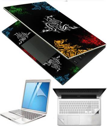 D.V TECH 4 in1HD Print laptop skin set full panel COLOURFUL SNAKE keygard screen gard Combo Set