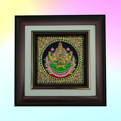 PMNM Arts Gallery Aadhi Lakshmi Tanjore Painting - 22 Ct Gold Foils (33Cm X 33Cm) with Fibre Frame Canvas 12.9 inch x 12.9 inch Painting