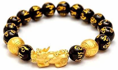 GTB WEB SALES Totu Original Feng Shui Black Obsidian Om Mani Pixiu Wealth Bracelet, 8 mm Jewelry Design Template