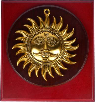M R ZON Suraj Mukh Wall Mounting Brass & Wood Material Decorative Showpiece  -  29 cm