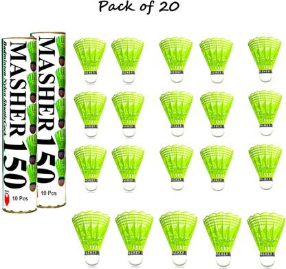 Hipkoo Masher 150 Badminton Shuttlecock {pack of 20} Nylon Shuttle  - Green