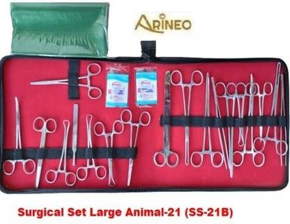ARINEO Surgical Set Large Animal 21 Pieces, For Veterinary Purpose Utility Forceps