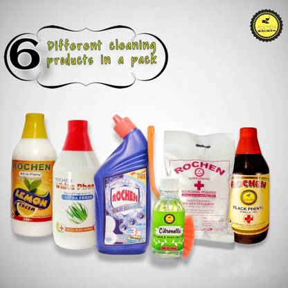 rochen HOUSEHOLD CLEANING PRODUCTS COMBO PACK OF 6 DIFFERENT ITEMS WITH FREE SINK BRUSH REGULAR