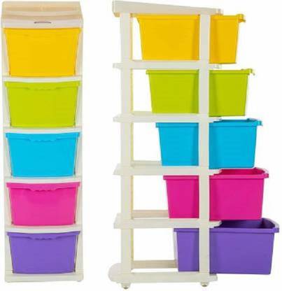 VOKAYY Multi-Purpose Modular Drawer Storage System for Home and Office with Trolley Plastic Free Standing Chest of Drawers