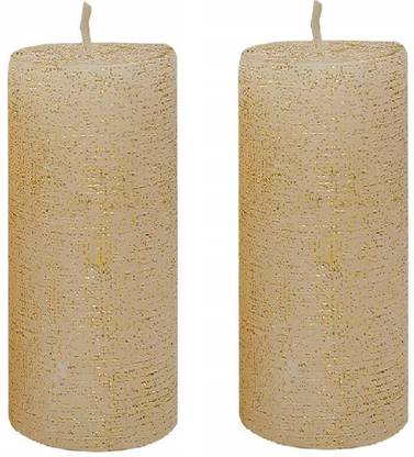 Kuber Selection Pack of 2 Pcs 2" x 6" Each Premium White & Gold Pillar Candles Candle