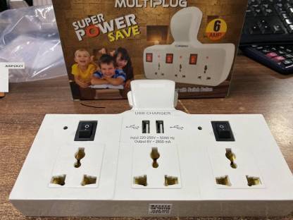 skyunion 3 Pin USB Multi Plug Socket Extension Cord with Individual Switches 3+3 MULTIPLUG 2 USB PORT 3+3 SOCKET WITH 2 USB PORT Three Pin (Pin Plug Three Pin Plug