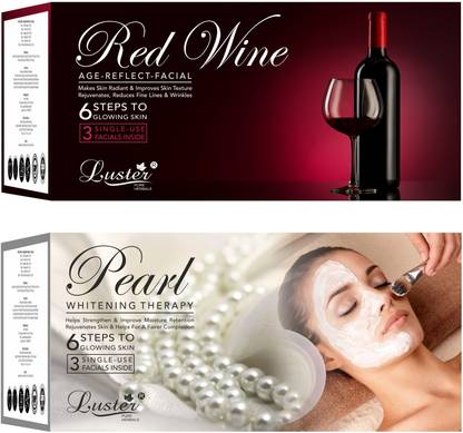 Luster Red Wine & White Pearl Facial Kit, Extra Smooth & Soft Skin, Unisex
