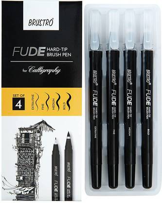 BRuSTRO Fude Hard-tip Brush Pen Set of 4. (Extra-fine/Fine/Medium/Bold)