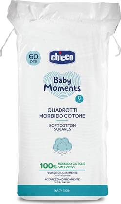 Chicco Baby Moments Soft Cotton Square for multiple use, 100% pure cotton swabs