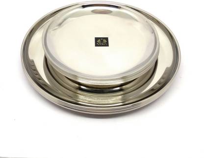Nyra Stainless Steel Plates Set of Quarter and Full-Size Glossy Outer Finish Set Dinner Plate