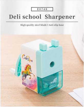 Deli Graphite Pencil Sharpner, Colour Pencil Sharpner with Canister, Dual Steel Blade Rotatry Sharpeners