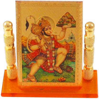 KIING Hanuman Ji Flying Pose God Idol in Crystal Glass Frame for Car Dashbaord Decorative Showpiece  -  7 cm