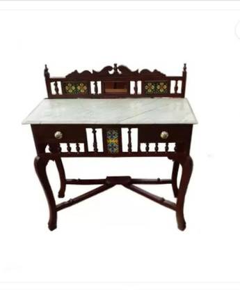 QA Antique Handicraft Look Traditional Rectangle Shape Console table Solid Teak Wood With Marble Top Solid Wood Console Table