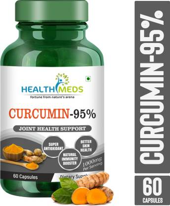 HealthMeds CURCUMIN-95% with Spirulina, Bioperine for Skin & Joint Health 1000 Mg Capsules