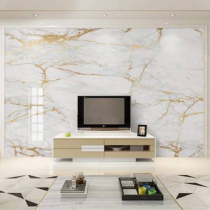 A1 Decor 60.96 cm PVC White Granite Golden Marble Wallpaper Sticker-24x60 Inch Self Adhesive Sticker