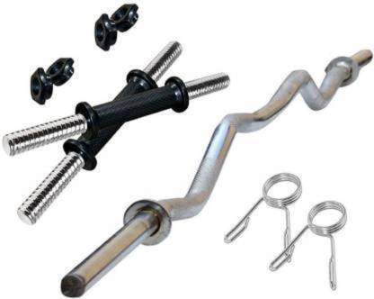 garry GRY13 Weight Lifting Curl Bar with 1 Pair Dumbbell Rods(Silver, Black) Weight Lifting Bar