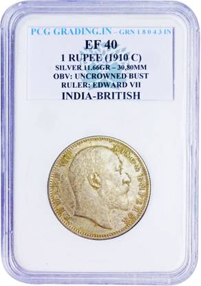 the coins INDIA BRITISH EDWARD VII ONE RUPEE 1910(C) P C G GRADING Medieval Coin Collection