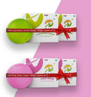 CNI Combo pack of 4 (Lemon Soap 2 and Pink Rose Soap 2)