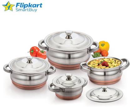 Flipkart SmartBuy 4PC Copper Cookware Set Induction Bottom Cookware Set  (Stainless Steel, 4 – Piece) at Rs. 621