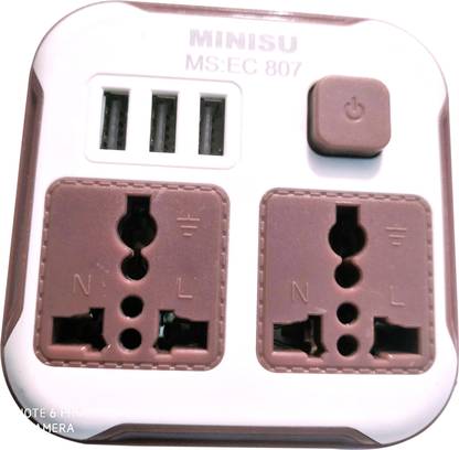 Sai Enterprises SB India Travel Surge Double Socket with 3 X USB Platinum 6 A Two Pin Socket