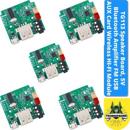 TechSupreme TG113 Speaker Board, 5V Bluetooth Amplifier FM USB AUX Card Module PACK OF 5 Sound Recorder and Sound Circuit Electronic Hobby Kit