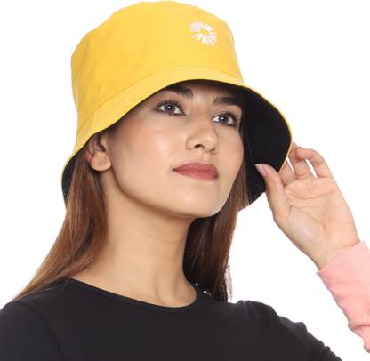 Highever Unisex Daisy flower Embroidered foldable cotton Reversible Bucket Hat beach hat