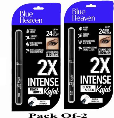 BLUE HEAVEN 2X Intense Kajal,Deep Black, Up to 24 Hrs 0.31gm-Pack Of-2