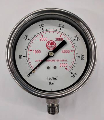 Japsin 0-5000 PSI Dial Pressure Gauge Dia 6"/150MM, SS Body, Bottom Connection 3/8" Ring Gauge