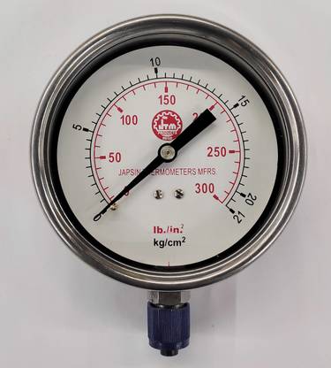Japsin 0-300 PSI Dial Pressure Gauge Dia 4"/ 100 MM, SS Body, Bottom Connection 3/8" Ring Gauge