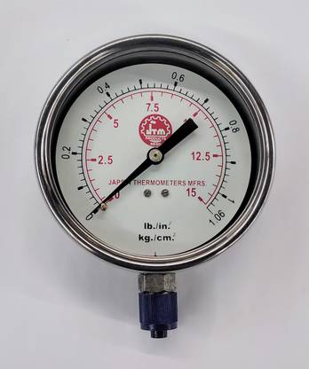 Japsin 0-15 PSI Dial Pressure Gauge Dia 4"/ 100 MM, SS Body, Bottom Connection 3/8" Ring Gauge