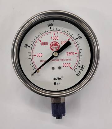 Japsin 0-3000 PSI Dial Pressure Gauge Dia 4"/ 100 MM, SS Body, Bottom Connection 3/8" Ring Gauge