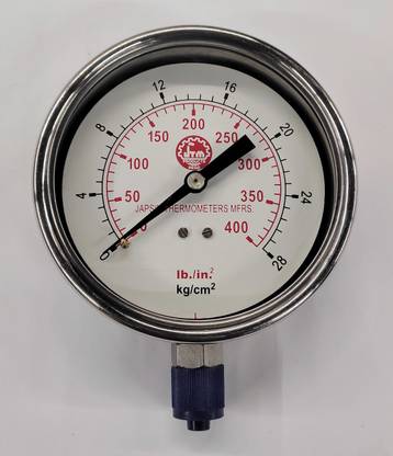 Japsin 0-400 PSI Dial Pressure Gauge Dia 4"/ 100 MM, SS Body, Bottom Connection 3/8" Ring Gauge
