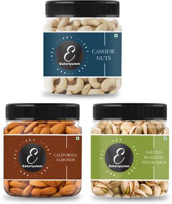 Eatoriyumm Dry Fruits Combo|California Almonds + Cashews + Roasted Pistachios (250g EACH) Pistachios, Cashews, Almonds