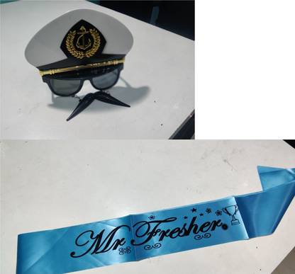 Exquisite Combo Pack for Farewell Party with Mr. Fresher Sash & Stud Goggle with Moustache  Party Glow Ornament