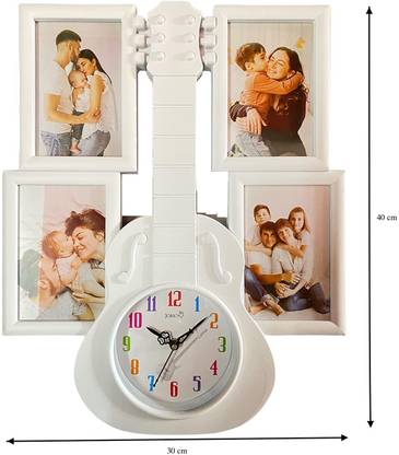 G.FIDEL Guitar -shaped Wall Clock with 4 Photo Frames for Couple Customized Photo Frame 15 inch Wall
