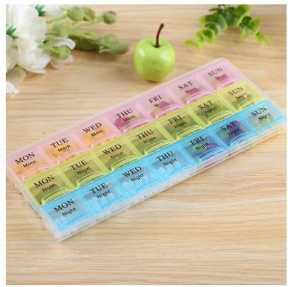 NWLY 21 21 Compartment Weekly Pill Organizer, Medicine Storage , Timer Case Three-Times-a-Day {Multi Color} Pill Box