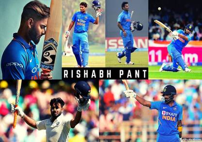 Rishabh Pant Cricket Player Collage Poster 01 (18inchx12inch) Photographic Paper
