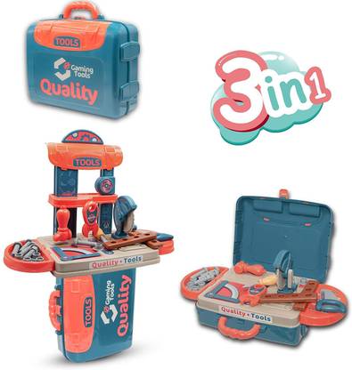 ROCK KIDZ Tools Suitcase Workbench Convertible ,Multiple Tool Toys Carry case Tool Box