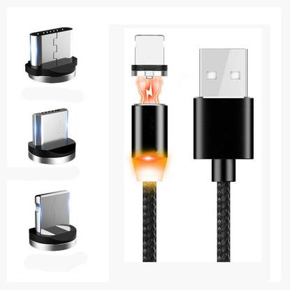SACRIS S15 3 in 1 Magnetic Data Cable with Super Fast Charging 1 m Nylon S15 Magnetic USB Charging Cable Type C Lighting with LED Magnetic Charging Cable USB Cable