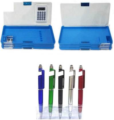 इंशन 2 in 1 ( Pencil box kit with calculator attached + 3 in 1 Pen mobile stand