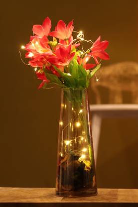 BS AMOR Led Light Glass Vase for Decor Home Modern Large Flower Vases for Gifting Pink Lily Artificial Flower  with Pot