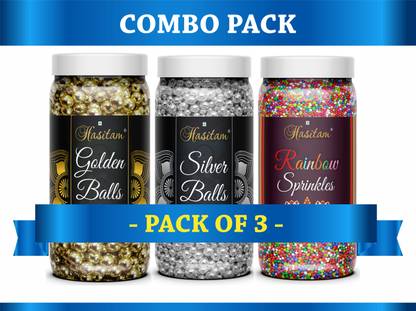 HASITAM 80g EACH ( Golden Ball + Silver Ball + Rainbow ) Sprinkles