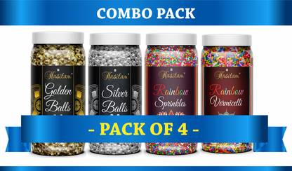 HASITAM 80g EACH ( Golden + Silver Ball + Rainbow Vermicelli + Rainbow ) Sprinkles