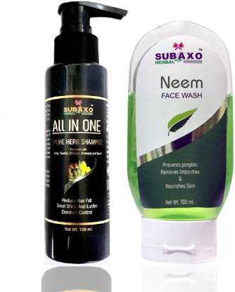 Subaxo HERBAL ALL IN ONE PURE HERB SHAMPOO 100 ML AND HERBAL NEEM FACE WASH 100 ML