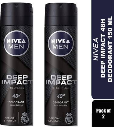 NIVEA Men Deep Impact 48h Black Carbon Deodorant (PO2 X 150ML) Deodorant Spray  -  For Men