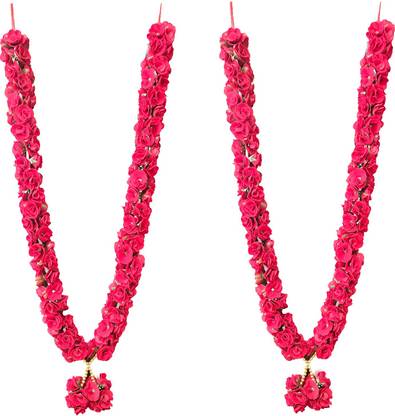 3A Featuretail Red Roses Garland, Mala for Photo Frame, Varmala/Jaimala for Wedding Plastic, Cotton Garland