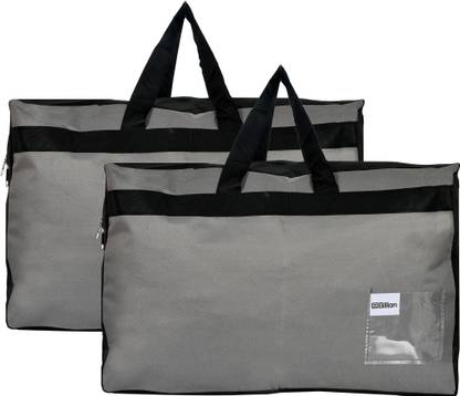 Billion Storage Bag Water Resistant Storage Bag, Folding Organizer Bag, Under Bed Storage, Blanket, Clothes With Front Small Tranasparent Pocket,Set of 2 (Black & Grey)