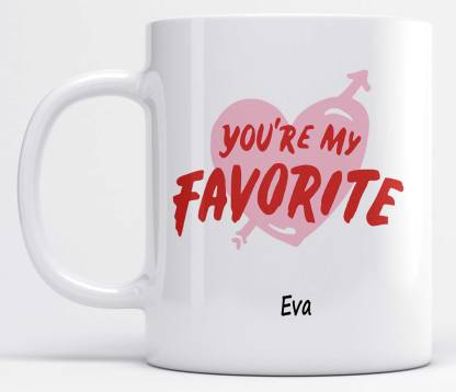 LOROFY You're My Favorite Eva Heart Shape Design Printed Ceramic Coffee Mug
