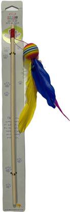 Pawwfect Interactive Cat/Kitten Playing Stick -Teasing Toy with Soft Foam Ball & Feather, Wooden Stick For Cat